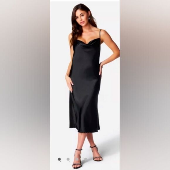 Bebe Black Satin Cowl Neck Slip Midi Dress size XS - Picture 1 of 7